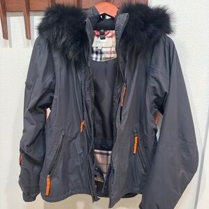 Women's Burberry snow jacket with faux fur hood- size L